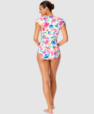 Женский цельный купальник Anne Cole с развевающимися рукавами и застежкой-молнией спереди в стиле пейсли акварельного цвета от Anne Cole