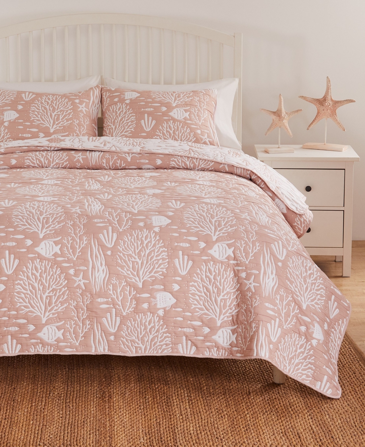 Greenland Home Fashions Marina Woven Jacquard Reversible 3-pc. Coverlet Set, Full/queen In Blush