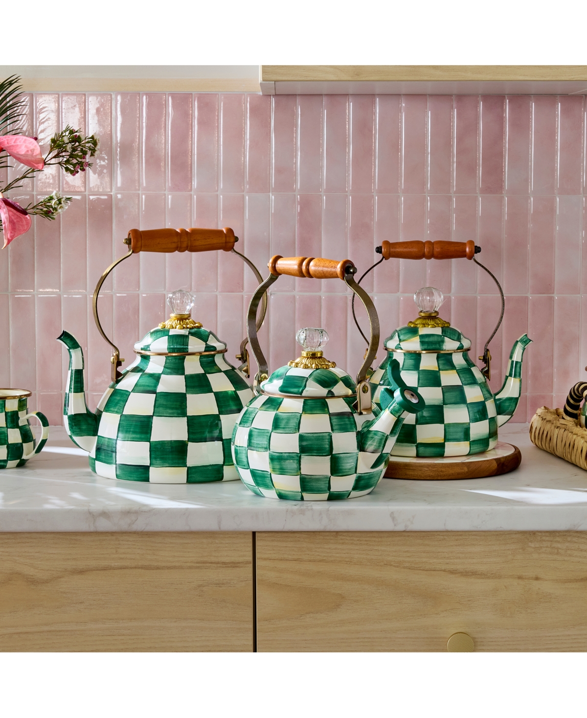 MACKENZIE-CHILDS EMERALD CHECK 2-QT. TEA KETTLE 