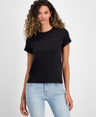 Women's Rhinestone Logo Cotton T-Shirt