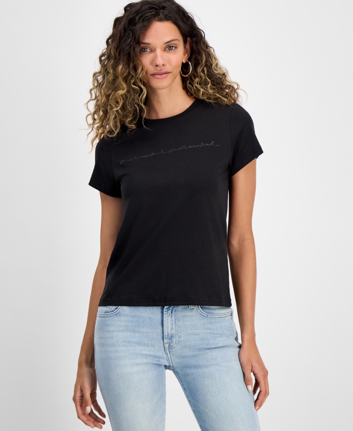 7 FOR ALL MANKIND WOMEN'S RHINESTONE LOGO COTTON T-SHIRT 
