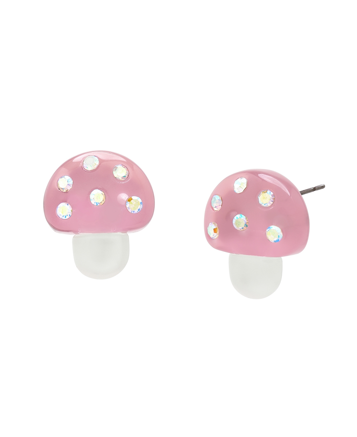 Faux Stone Spring Mushroom Stud Earrings - Pink, Rhodium