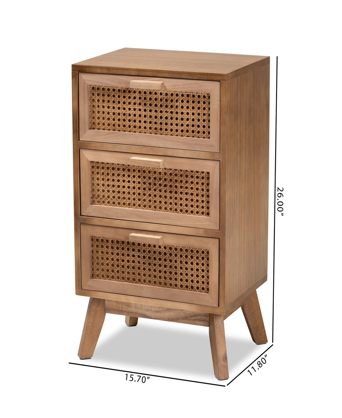 Baxton Studio Walnut Brown Finished Wood 3-drawer End Table With Rattan In Natural Brown,walnut Brown