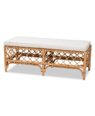 48" Upholstered and Natural Rattan Orchard Modern Bohemian Accent Bench
