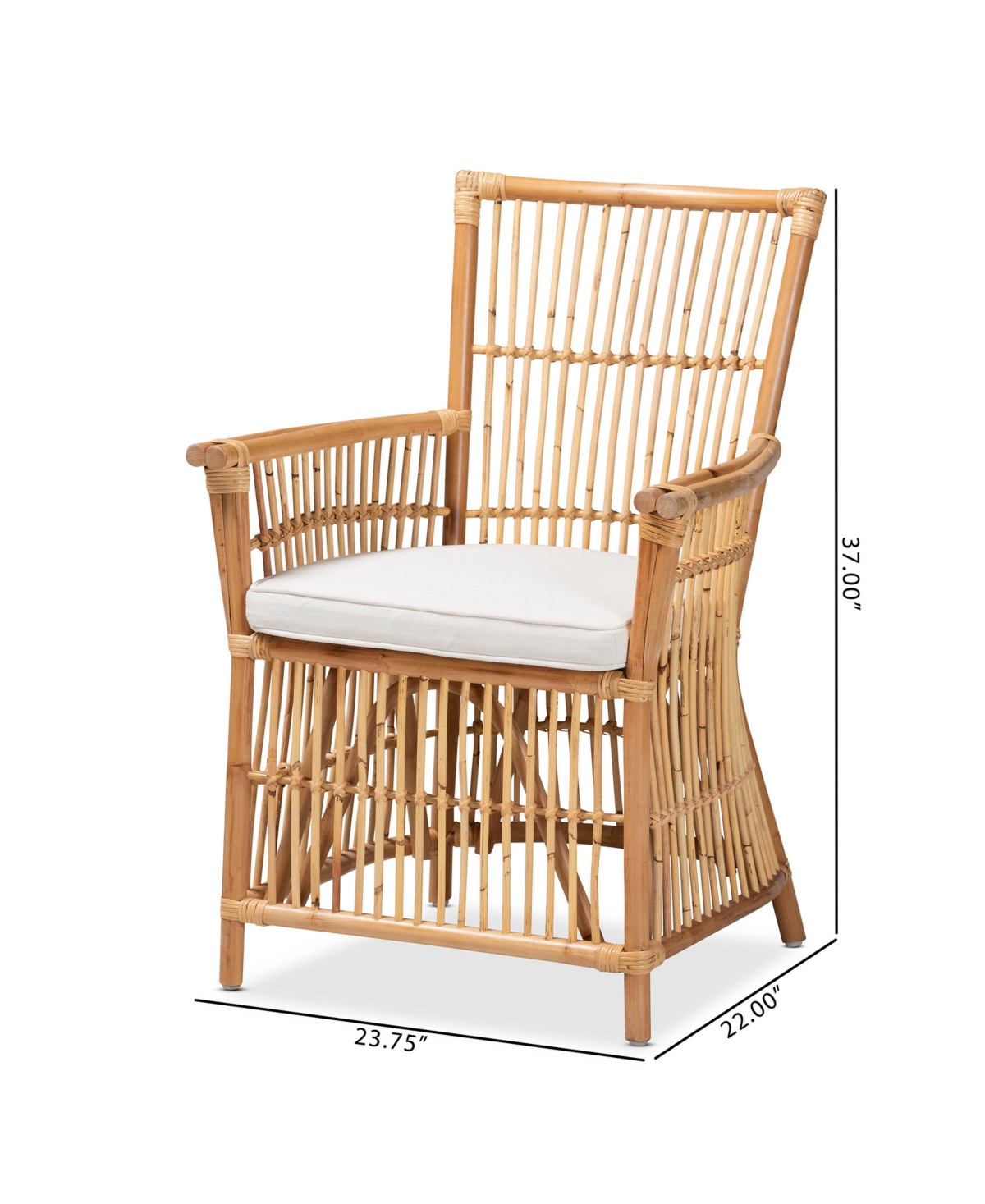 Bali & Pari 23.7" Upholstered And Rattan Rose Modern Bohemian Armchair In White,natural Brown