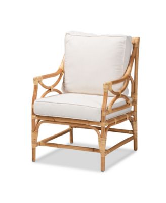 23.6" Upholstered and Rattan Brandon Modern Bohemian Armchair
