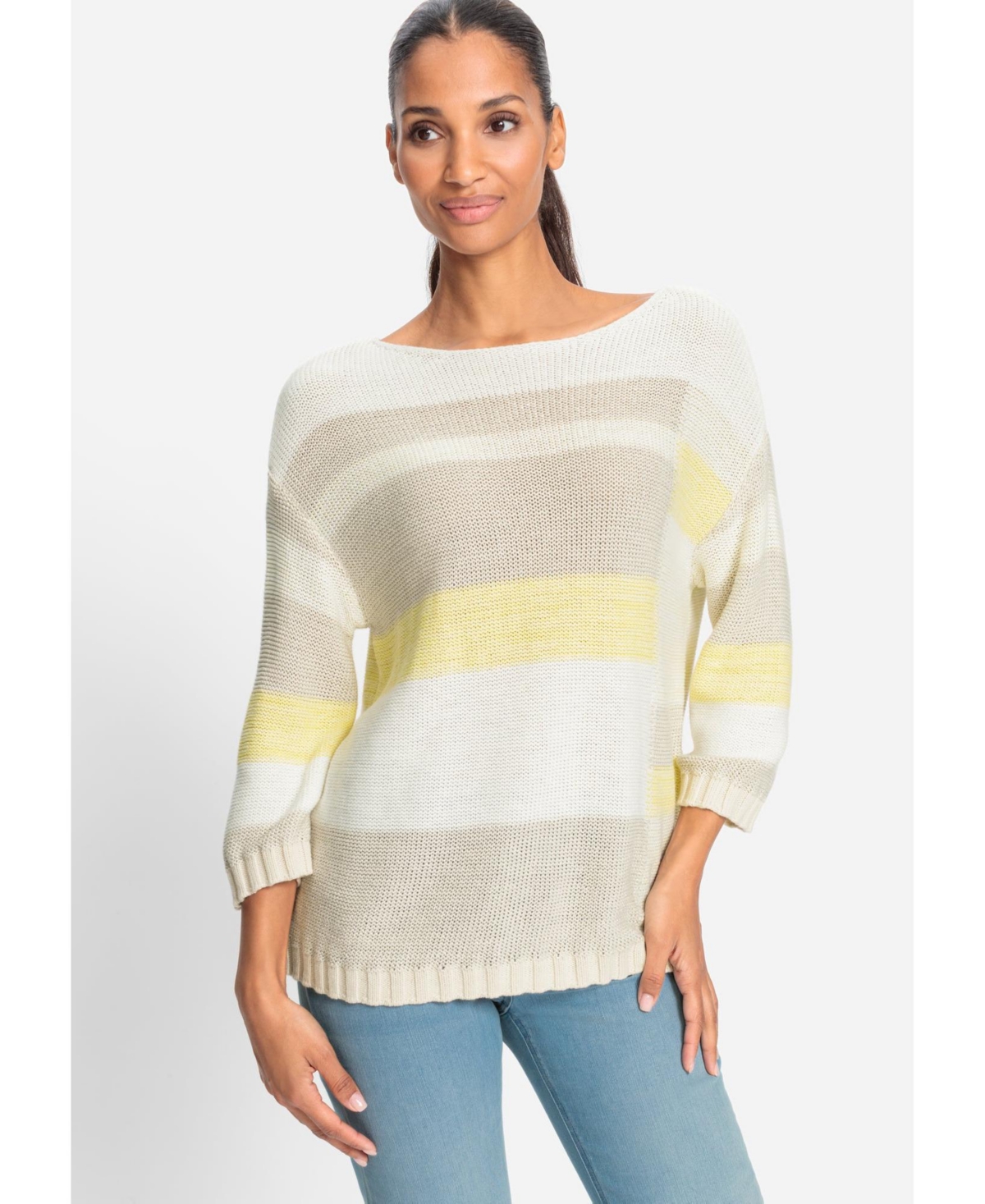 Women's Colour Block Boat Neck Sweater - Sun yellow