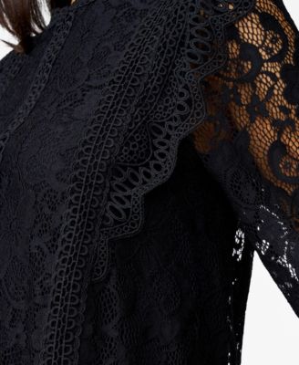 Women's Ruffle & Crochet Trim Lace Top
