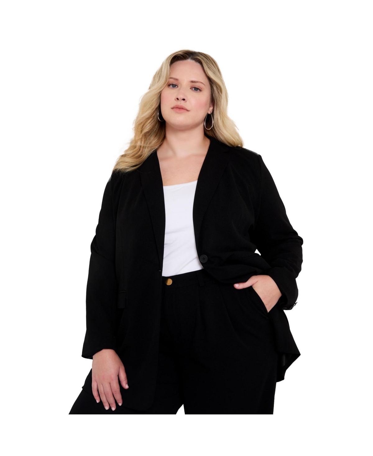 Plus Size June + Vie Smooth Classic Blazer - Gray blue