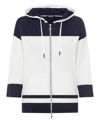 Женская трикотажная толстовка в полоску Olsen с капюшоном на молнии спереди