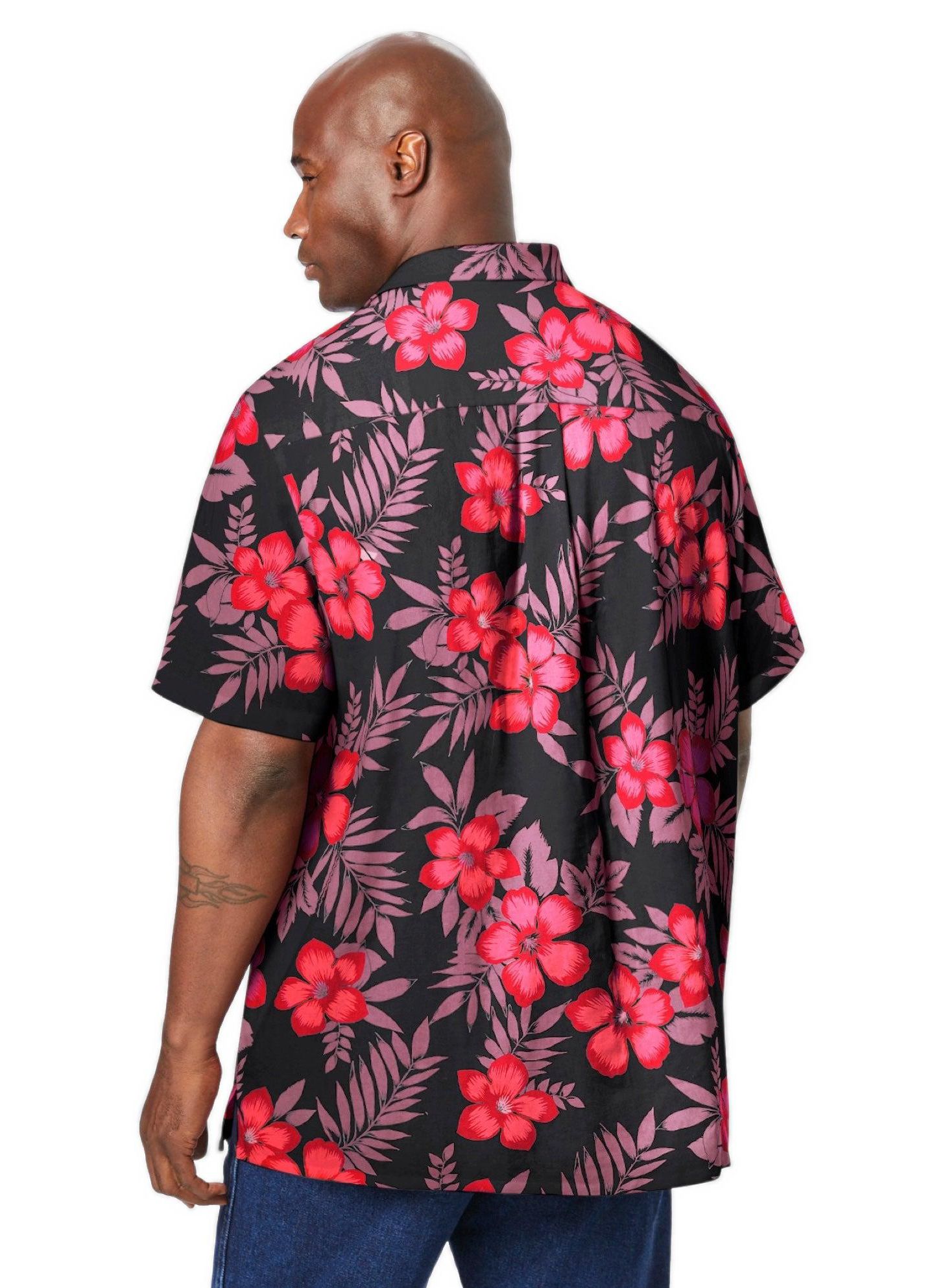 Мужская рубашка KingSize Short-Sleeve Linen, цвет: Чёрный с принтом — фото 2