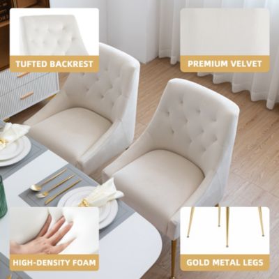 Modern Velvet Upholstered Dining Chairs Set of 2, Mid Century Side Chairs with 5.12” Cushions and Back Pull Rod for Kitchen, Living Room