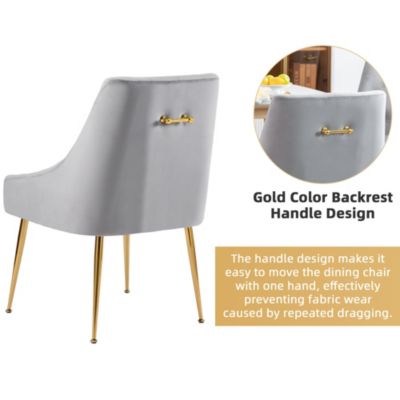 Modern Velvet Upholstered Dining Chairs Set of 2, Mid Century Side Chairs with 5.12” Cushions and Back Pull Rod for Kitchen, Living Room