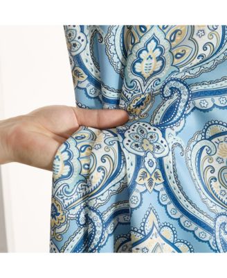 Messina Paisley Damask Patterned Back Tab Rod Pocket Curtains - Light Blocking Darkening Window Panels, Set of 2 (Blue/Yellow, 52 W x 84 L)