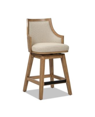 1 Piece Solid Wood  26'' Swivel Cane Rattan Counter High-Back Bar Stool
