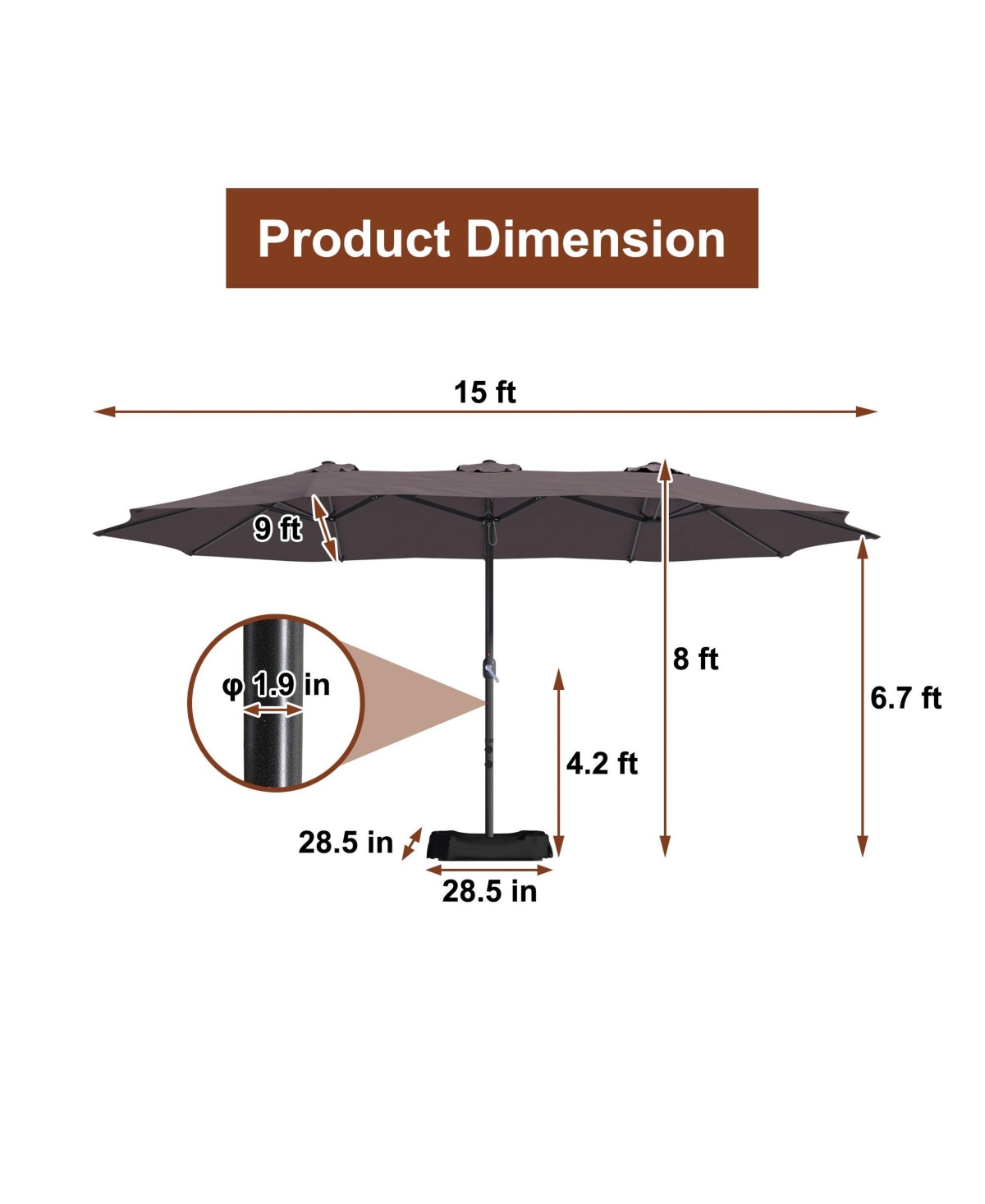 Mondawe 15 ft Double Sided Twin Outdoor Patio Market Umbrella