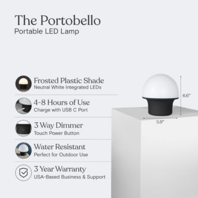 Portobello 6.6' Indoor/Outdoor USB-C Rechargeable Portable LED Table Lamp with 3-Way Dimmer