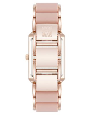Women's Quartz Casual Rectangular Blush Pink Silicone with Rose Gold-Tone Metal Alloy Bracelet Watch, 26mm