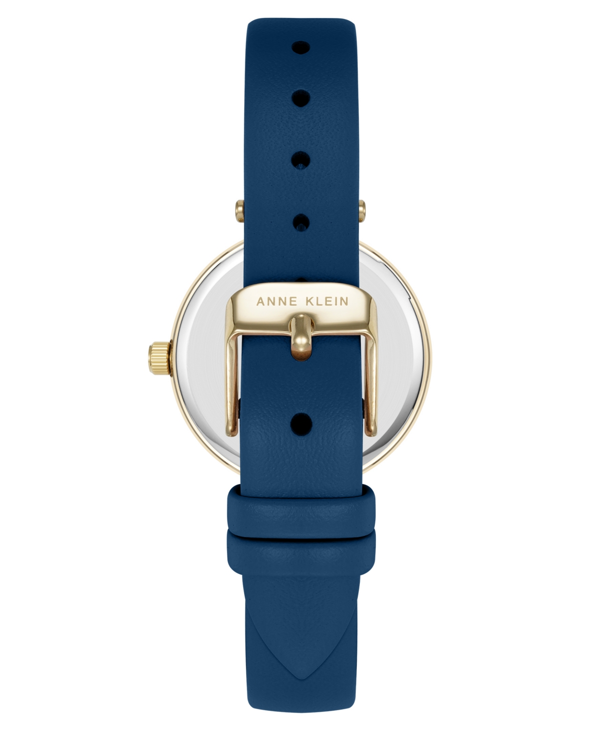 Anne Klein Women's Quartz Round Blue Leather And Gold-tone Metal Alloy Strap Watch, 32mm In Gold-tone,blue
