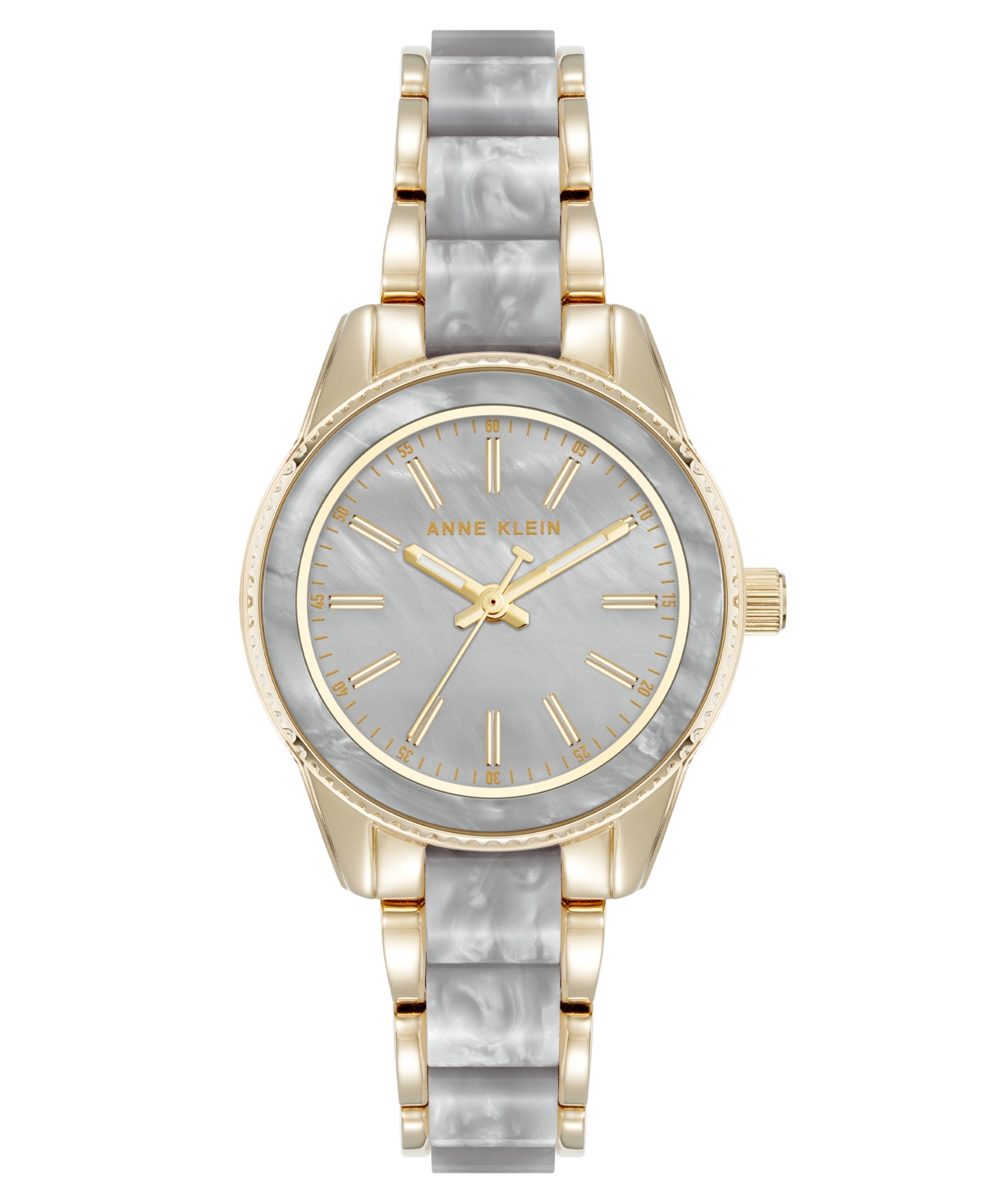 Anne Klein Women's Quartz Light Gray Pearlescent Acetate And Gold-tone Metal Alloy Link Bracelet Watch, 30mm In Gold-tone,light Gray