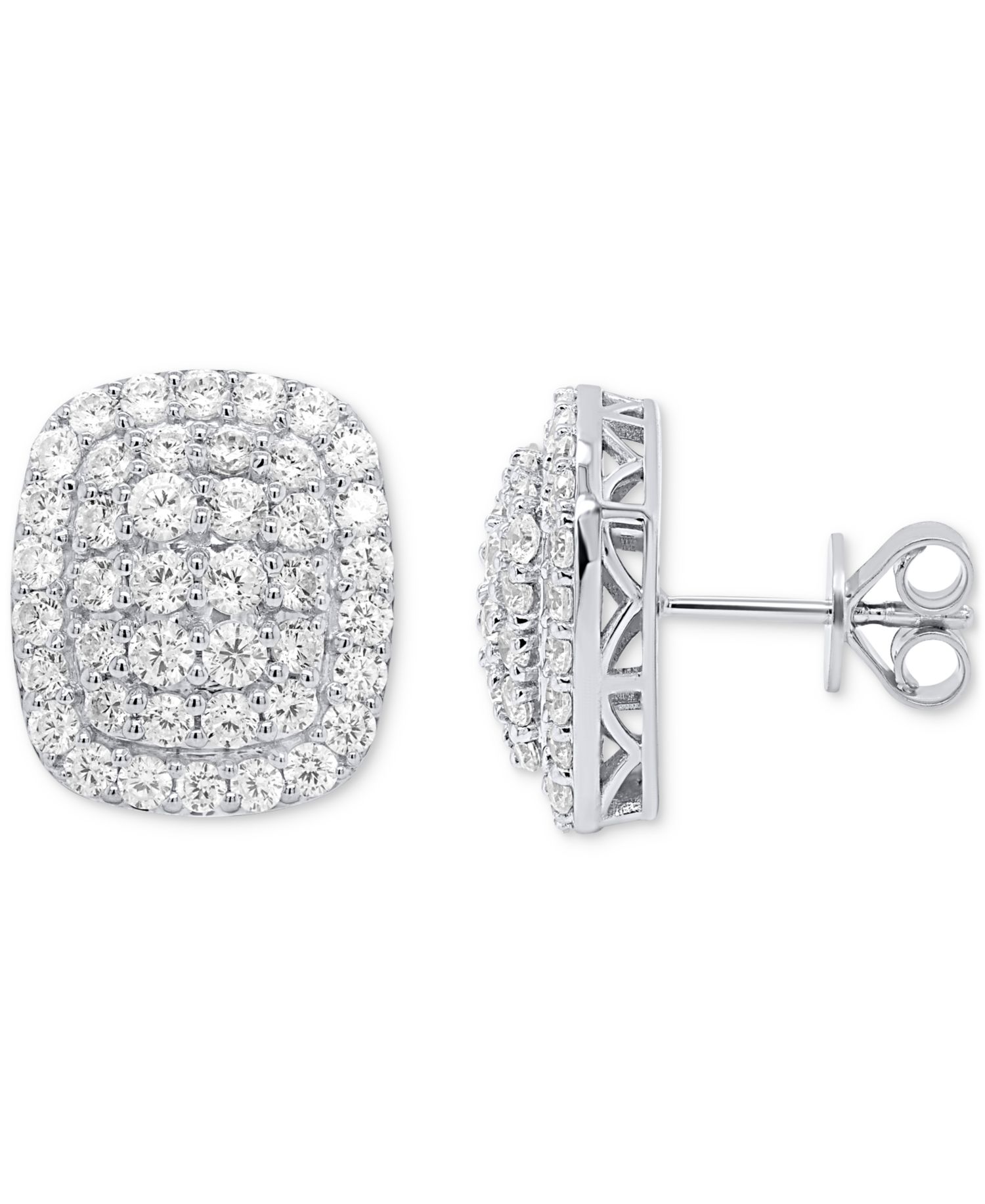 Lab Grown Diamond Cushion Cluster Stud Earrings (2 ct. t.w.) in Sterling Silver or 14k Gold-Plated Sterling Silver