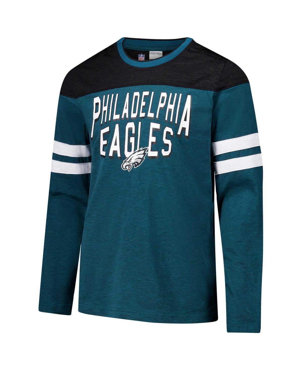 G-III SPORTS BY CARL BANKS MEN'S MIDNIGHT GREEN/BLACK PHILADELPHIA EAGLES ADAPTIVE HAIL MARY LONG SLEEVE T-SHIRT 