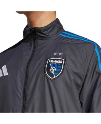 Мужская черно-синяя куртка Adidas San Jose Earthquakes 2025 Anthem с реверсивной застежкой на молнию черного цвета от Adidas