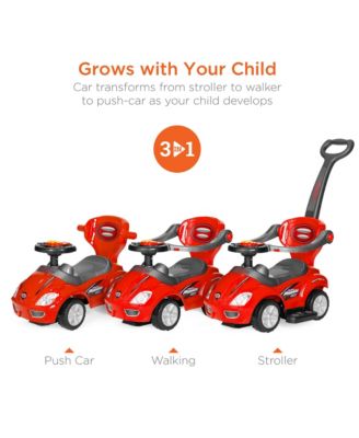 3-in-1 Kids Push and Pedal Toddler Ride On Wagon Play Toy Stroller w/ Sounds, Handle, Horn