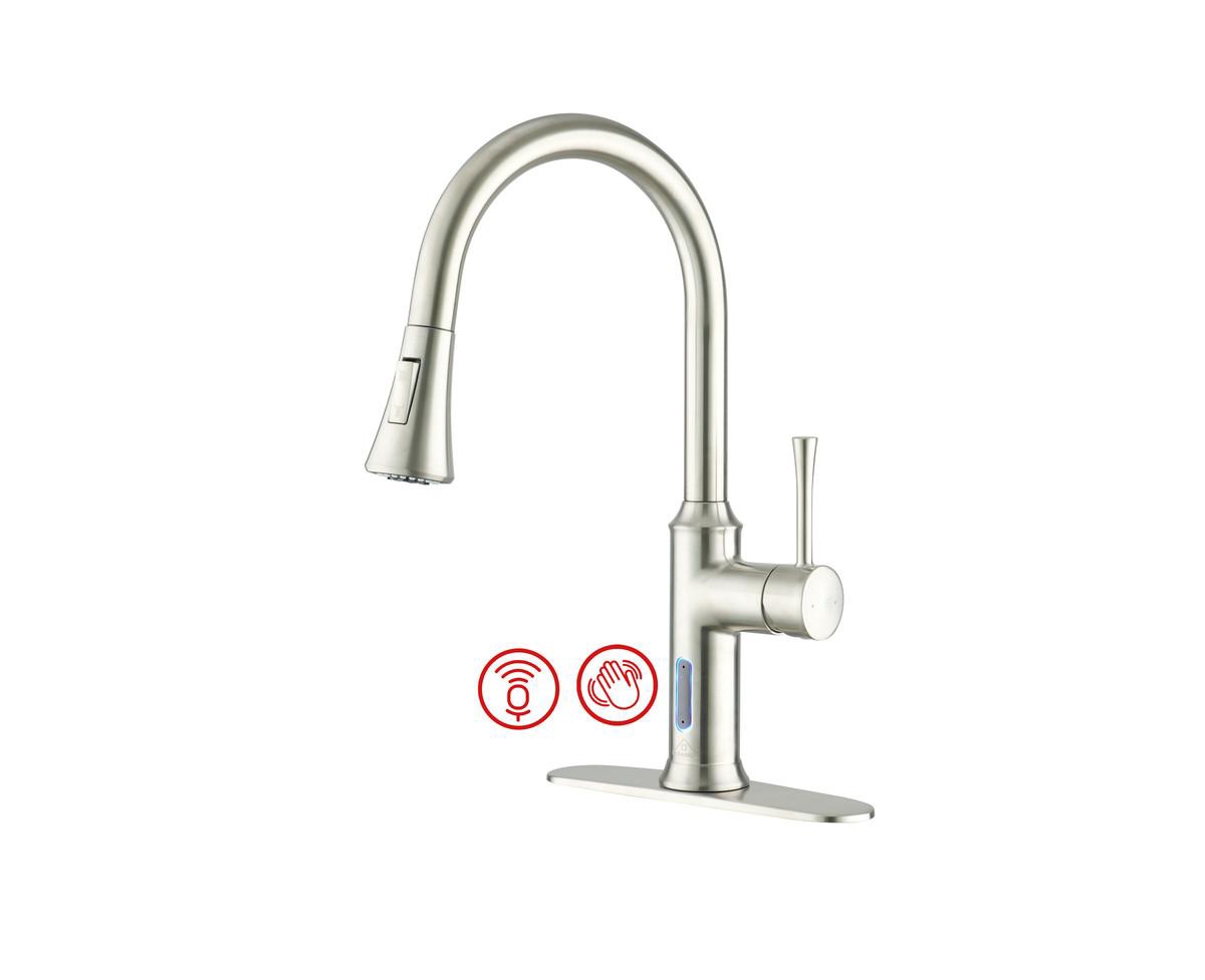 Smart Faucet Touchless Pull Down Sprayer Kitchen Faucet with Voice and Motion Control - Brushed gold