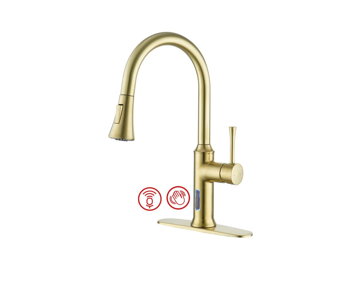Smart Faucet Touchless Pull Down Sprayer Kitchen Faucet with Voice and Motion Control - Brushed gold
