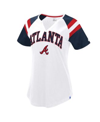 Стартовая женская белая/темно-синяя футболка Atlanta Braves Game с вырезом Реглан