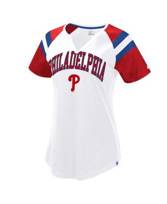 Стартовая женская бело-красная футболка с регланом Philadelphia Phillies Game On Notch Neck