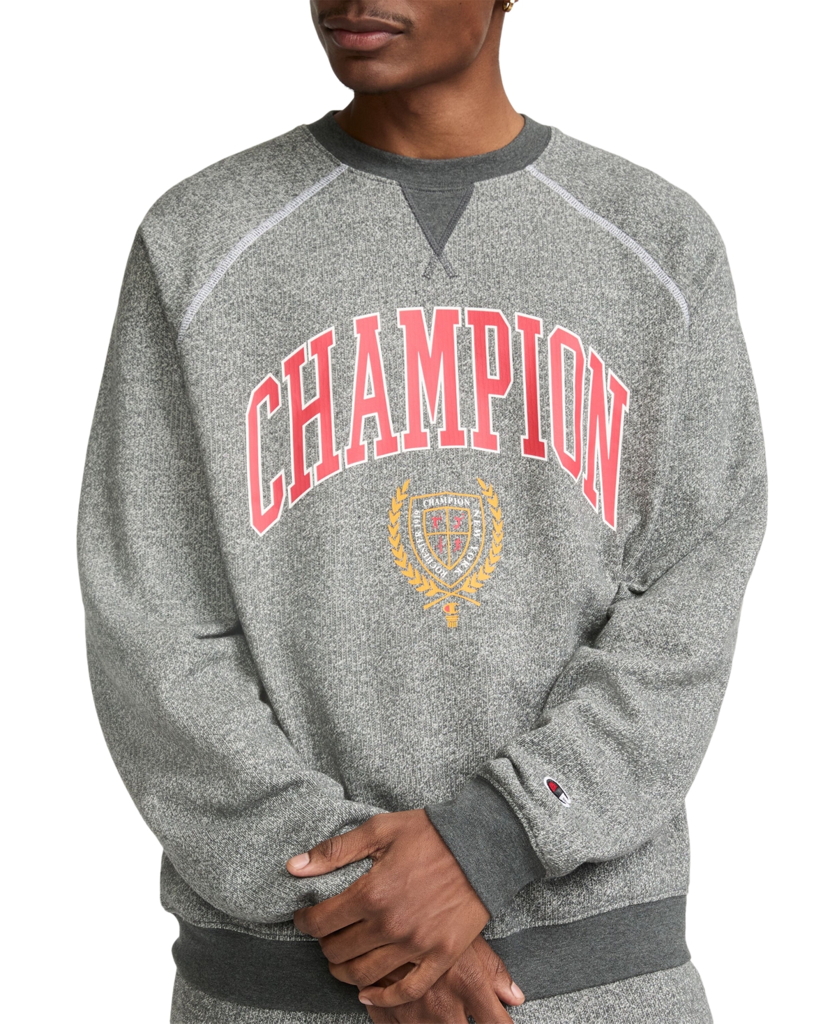 Champion Men's Raglan Crewneck Logo Sweatshirt