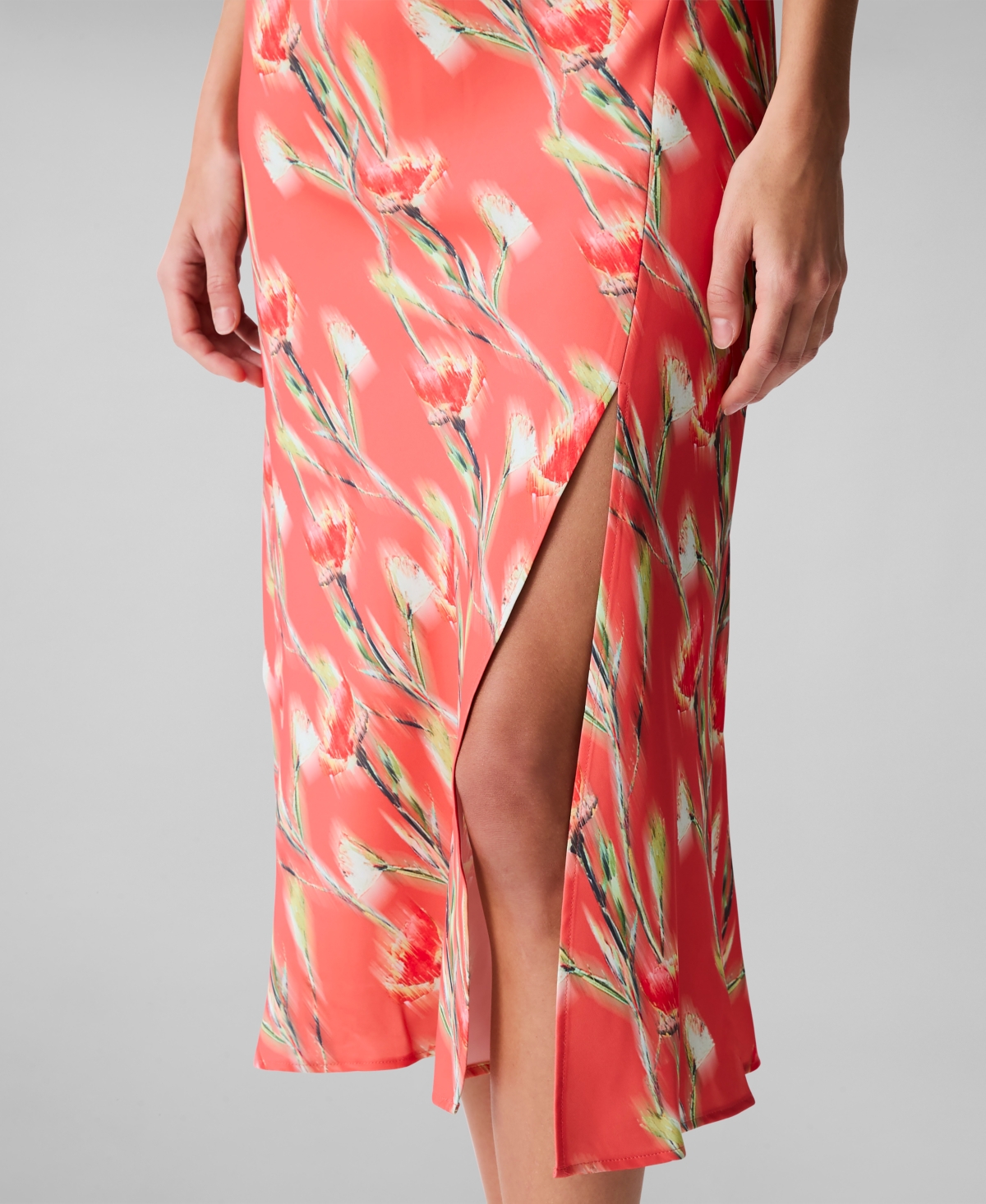 Shop Calvin Klein Women's Cap Sleeve Printed Satin Midi Dress In Orange Floral