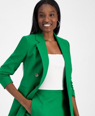 Women's Ruched-Sleeve Open-Front Linen Blazer, Exclusively at Macy's