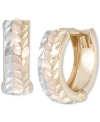 Macy's - Tricolor Textured Small Huggie Hoop Earrings in 10k Gold, 0.51"