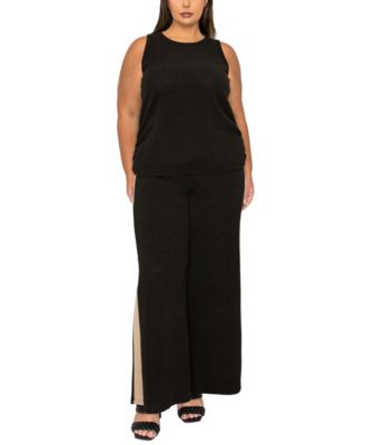 Plus Size Textured Rib Side Rushed Scoop Neck Tank Top