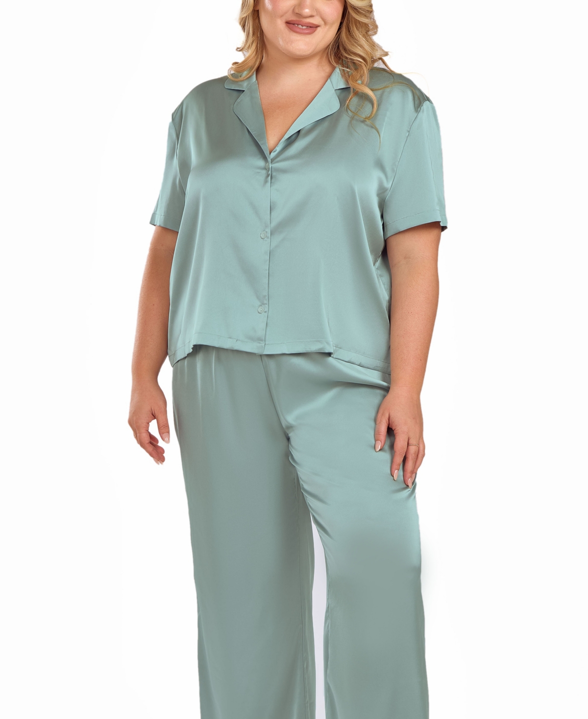 Icollection Women's Satin Notch Shirt And Pants Pajama Set