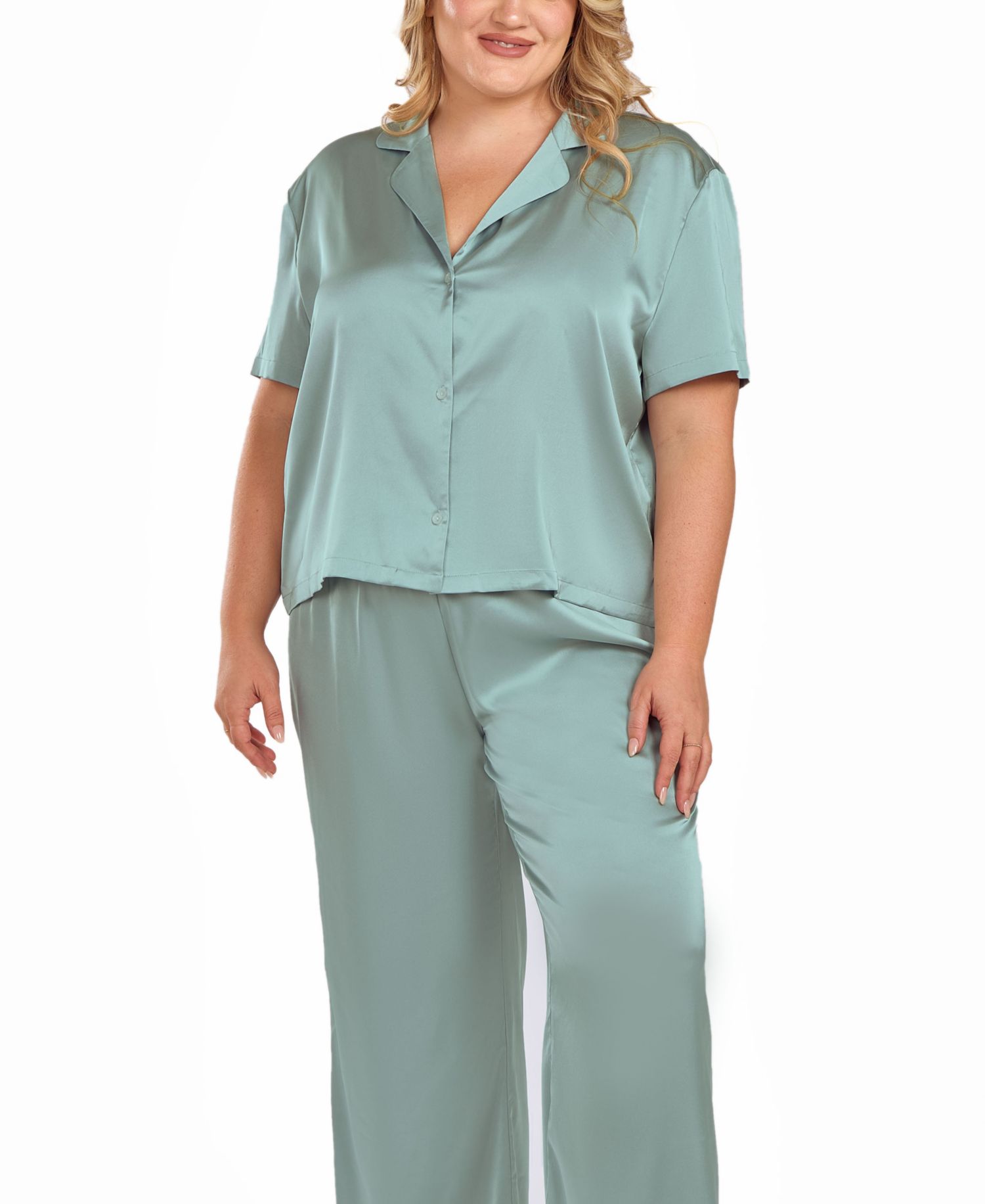 Women's Satin notch Shirt and Pants Pajama Set