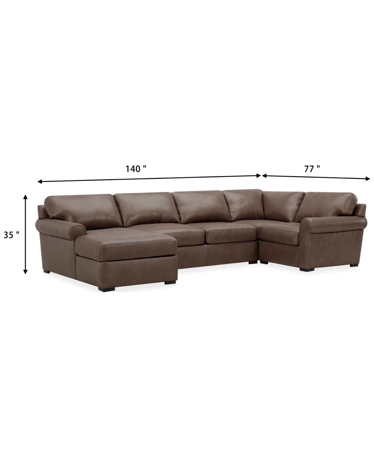 Macy's Radley Roll Arm 132" 6-pc. Leather Square Corner Chaise Sectional, Exclusively At