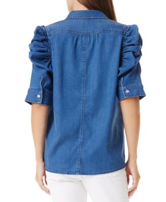 Женский джинсовый топ с пышными рукавами и рюшами от Sam Edelman