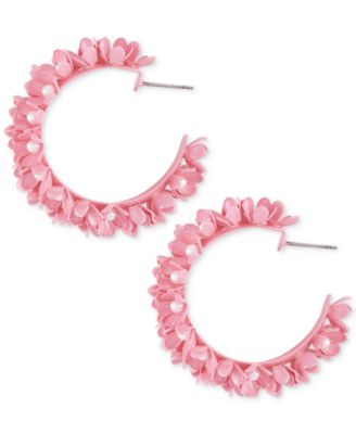 GUESS Pink-Tone Medium Imitation Pearl Flower C-Hoop Earrings 169 7190₽