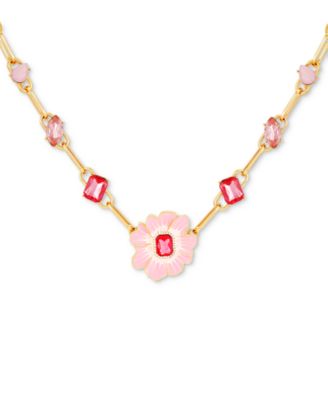 Эффектное колье GUESS Pink Blossom с золотистой эмалью и камнями, удлинитель 18 дюймов + 2 дюйма