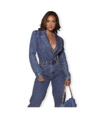 Women's Medium Wash Dominica Structured Denim Bodysuit