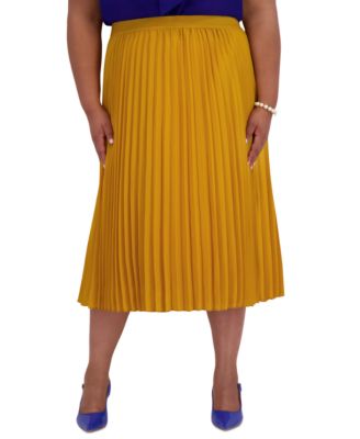Plus Size Pleated Elastic Waist Skimmer Midi Skirt