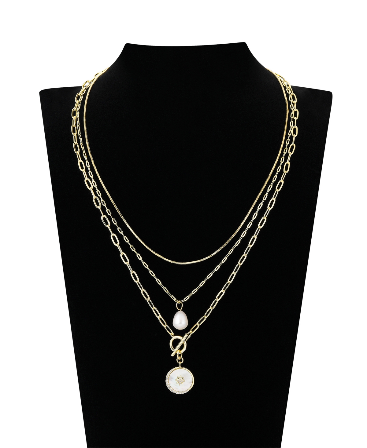Unwritten Mother Of Pearl Star Paperclip Toggle Layered Necklace Set In Gold