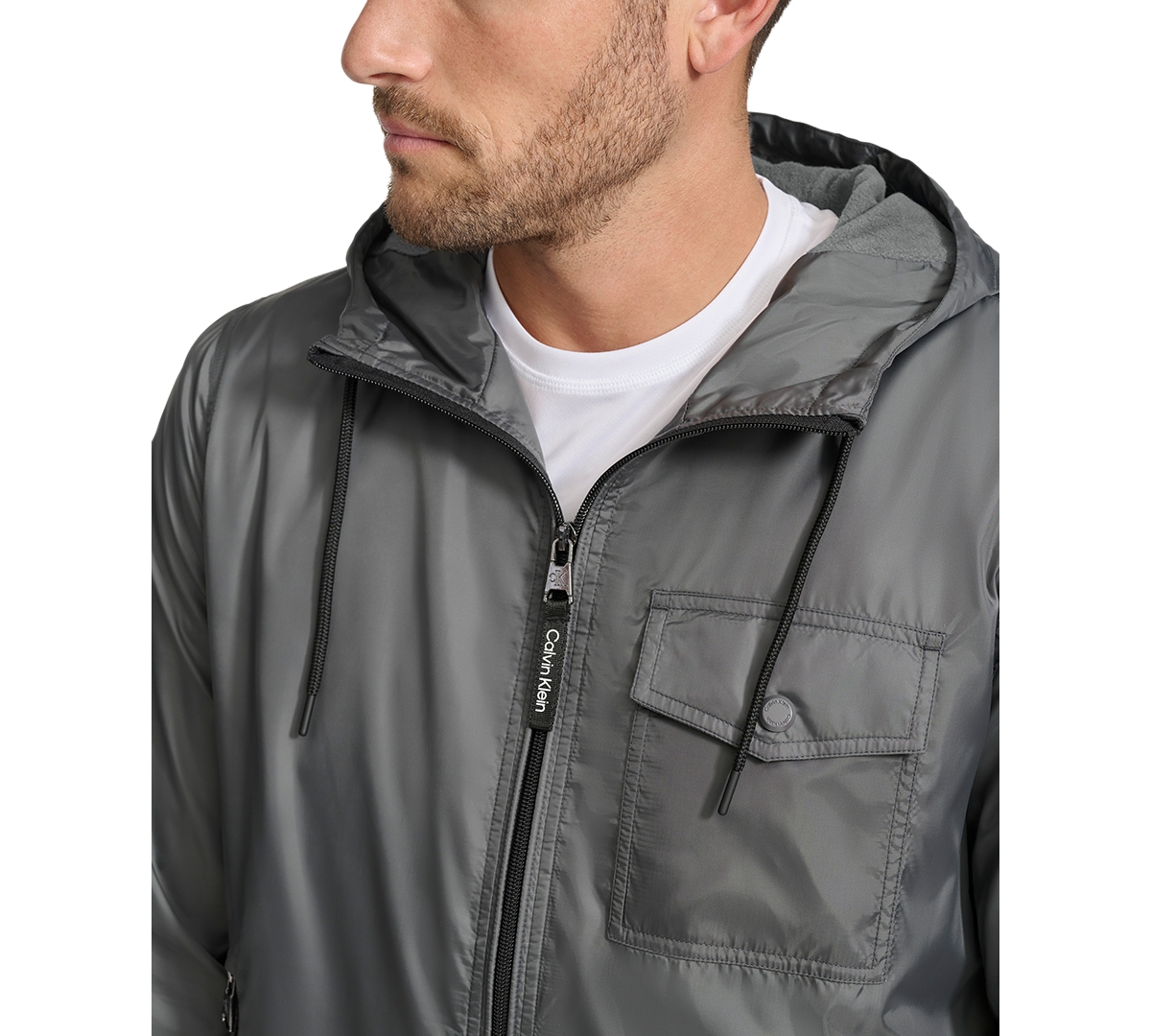 Calvin Klein Men's Polar Fleece Lined Windbreaker In Gray