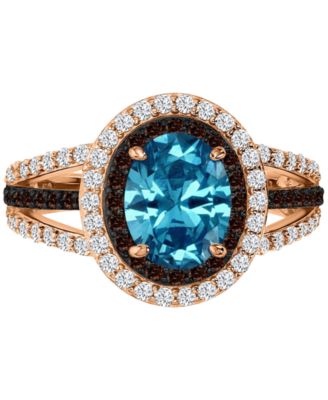 Macy's - Blue, White, & Black Cubic Zirconia Halo Ring in 14k Rose Gold-Plated Sterling Silver
