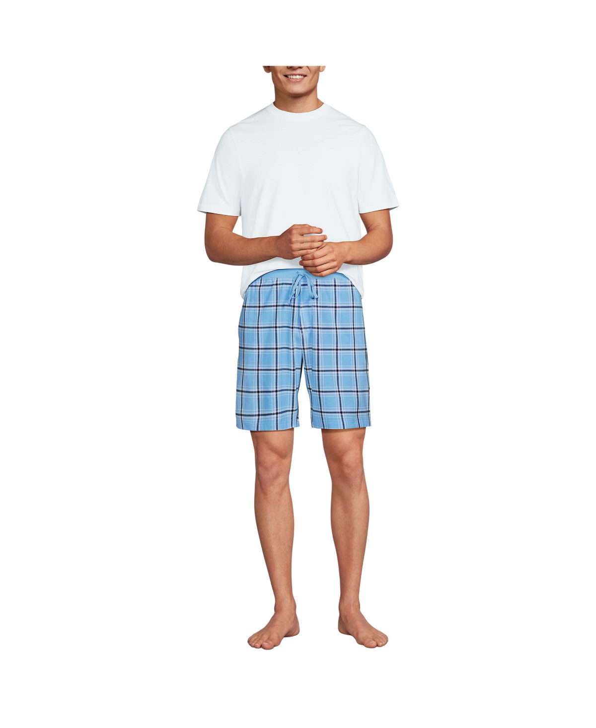 Men's Knit Jersey Pajama Shorts Sleep Set - Bermuda blue/navy plaid