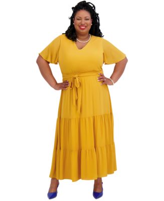 Plus Size V-Neck Flutter Sleeve Maxi Dress